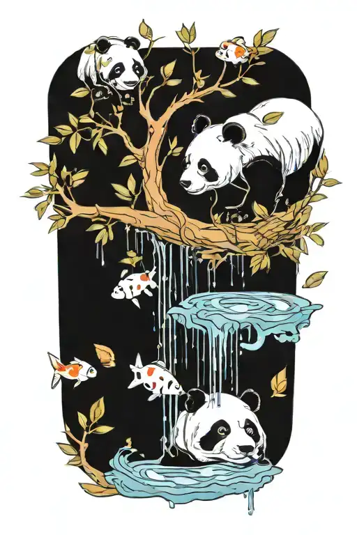 A Nature Scene Featuring Panda Play Playstation Featuring Olive Tree Well Water And A Koi Fish