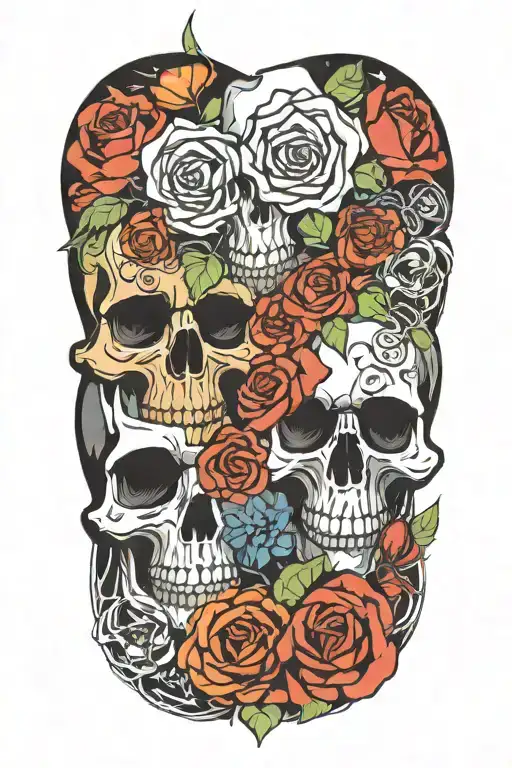 Skulls Intertwined With Roses And Flowers