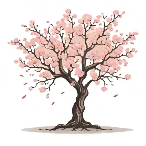 Cherry Blossom Tree With Detailed Flowers And Falling Pedals
