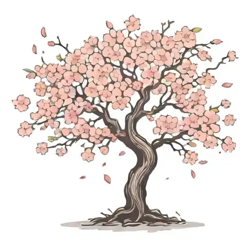 Cherry Blossom Tree With Detailed Flowers And Falling Pedals