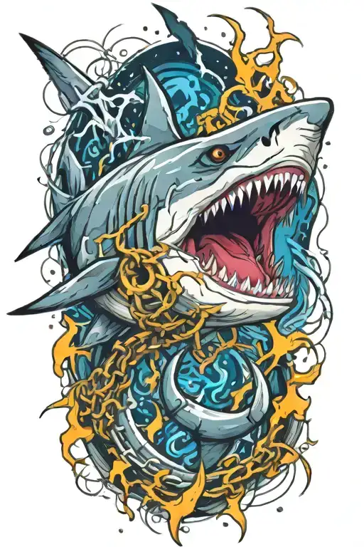 Chained Shark With Lightning
