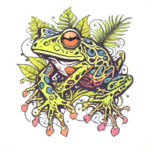 Frog With Jungle Leaves