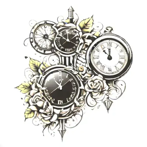 2 Clocks With A Rose Underneath With A Golf Hole In The Background