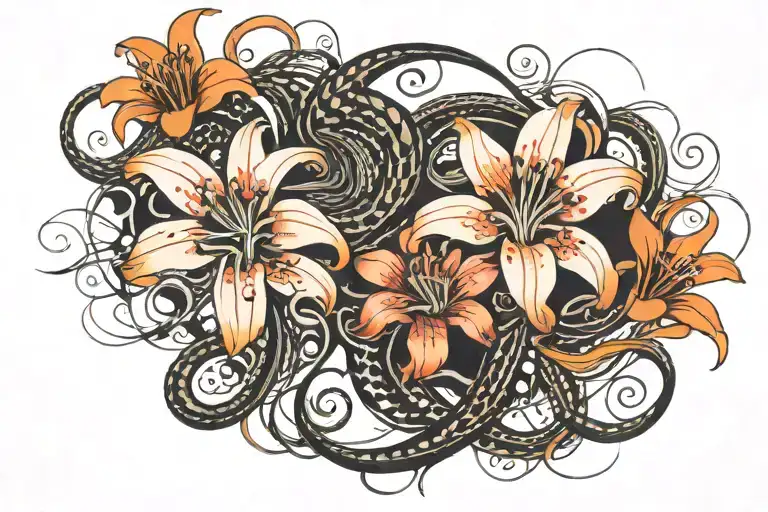 Hissing Cobra And Spider Lily Flower