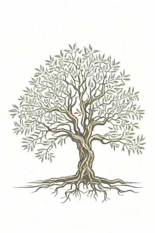 Fine Line Olive Tree With Roots Asymmetrical