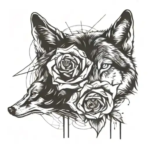 Rose On Hand And Wolf Above A