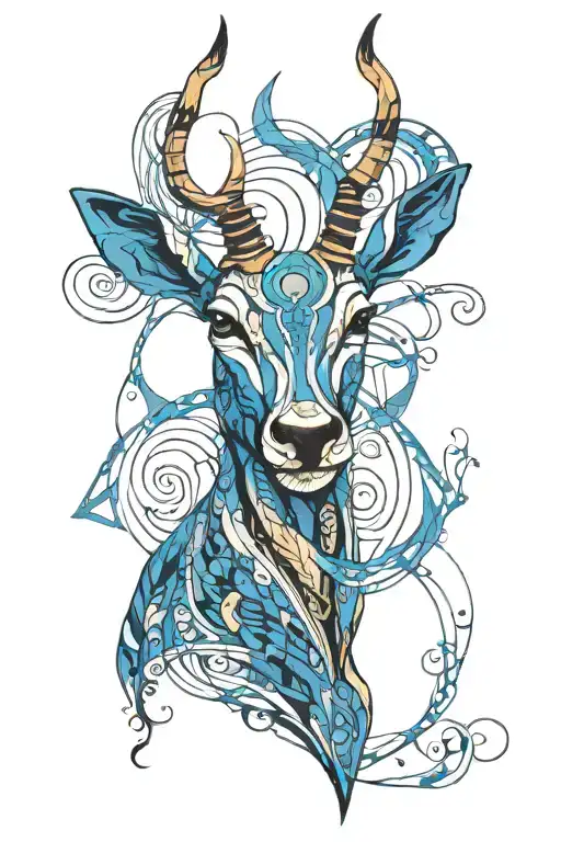 Impala Animal Front View Face Blue Details Intertwined