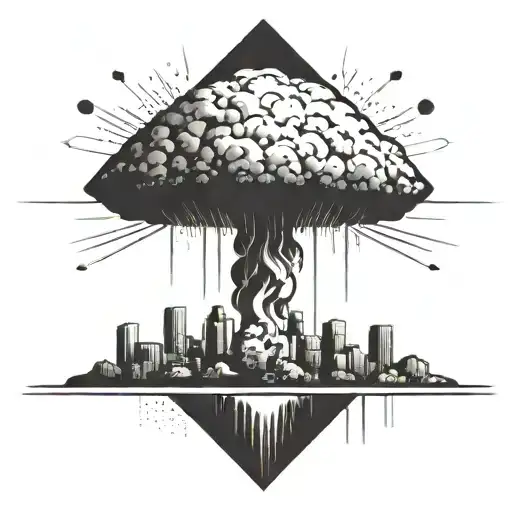 A Nuclear Explosion Mushroom Cloud Contained Within A Perfect Black Square