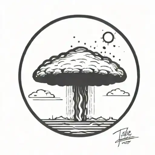 A Nuclear Explosion Mushroom Cloud Within A Perfect Black Circle