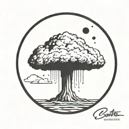 A Nuclear Explosion Mushroom Cloud Within A Perfect Black Circle