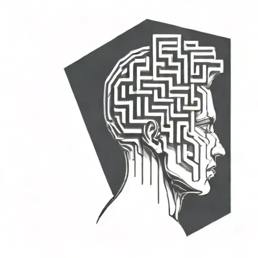 A Human Head Resting On A Pillow With The Brain Depicted As An Abstract Geometric Maze