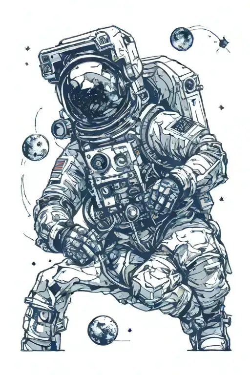 An Astronaut With Ears Extending To The Moon With His Left Hand