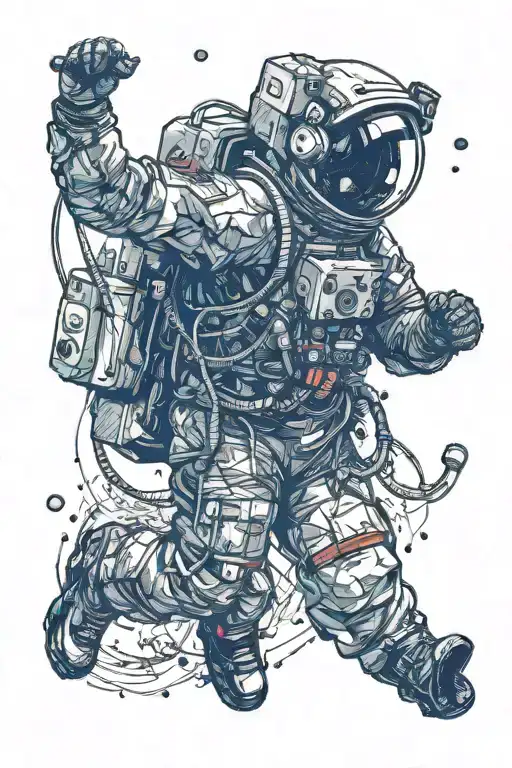An Astronaut With Headphones Trying To Jump And Reach The Moon