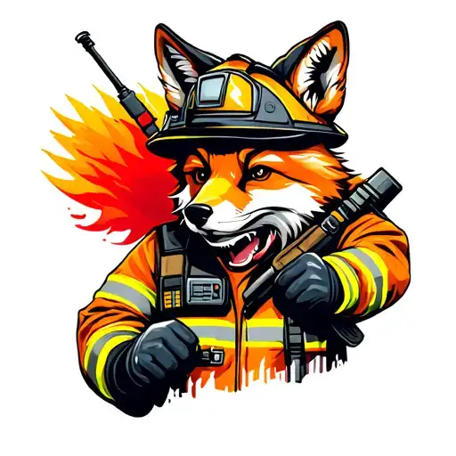 Tough Looking Fireman Fox Wearing Firefighting Gear With Radio Equipment