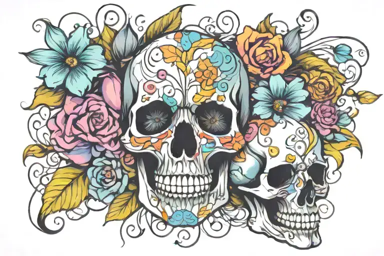 Colorful Flowers And Skull