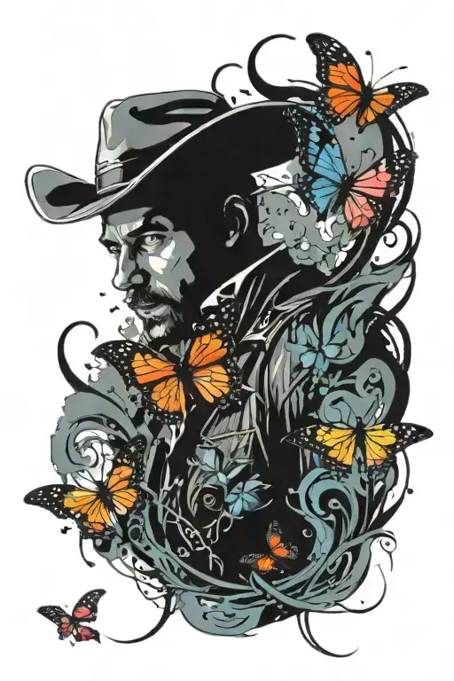 Cowboy And Butterfly Flying