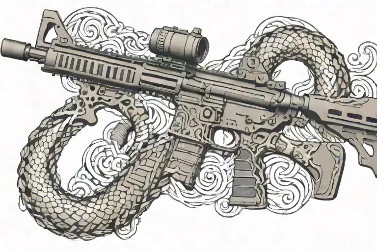 American Ar 15 Rifle With Rattle Snake Wrapping Ot Around With Snake Head Showing