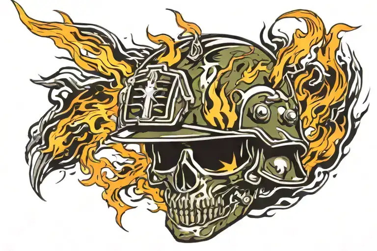 Military Helmet Flames Coming