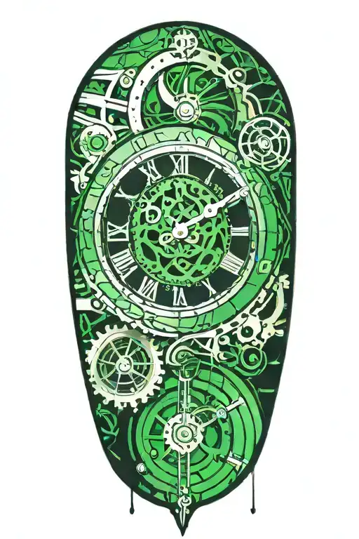 Clock With Mechanism And Green Grafitti Stripe