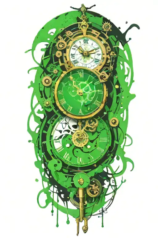Clock With Mechanism And Green Paint Swash