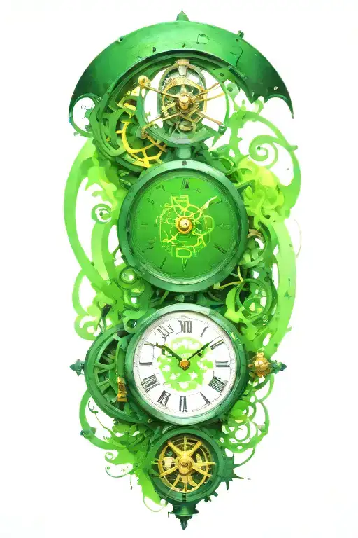 Clock With Mechanism And Green Paint Swash
