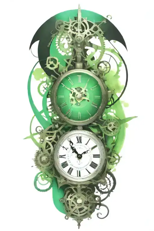 Black And White Clock With Mechanism And Teal Stripe