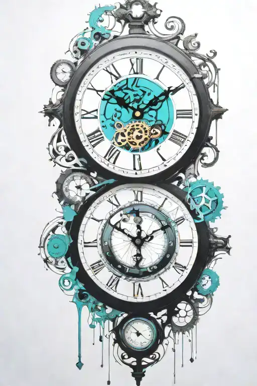 Black And White Clock With Mechanism And Teal Stripe