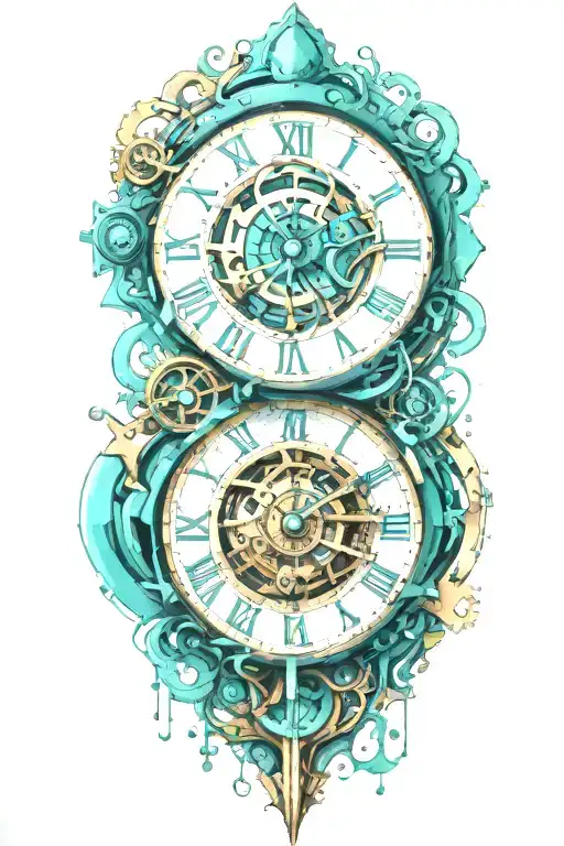 Exploding Clock With Mechanism And Teal Stripe