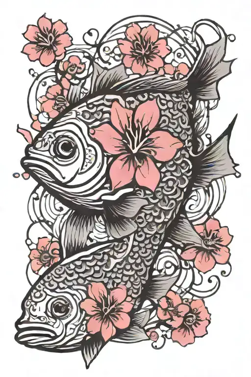Fish Whit Sakura Flowers