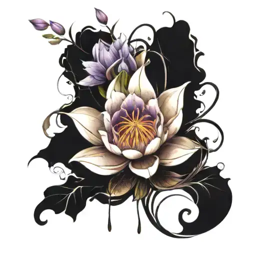 Water Lilly And Larkspur