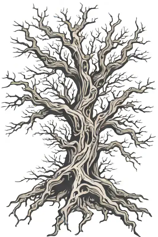A Large Dry Tree To Which The Body Of The Ancient Scandinavian God Mimir Is Nailed
