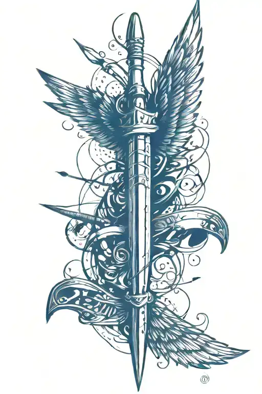 Dagger With Parachute Wings Either Side Writing With In The Wings