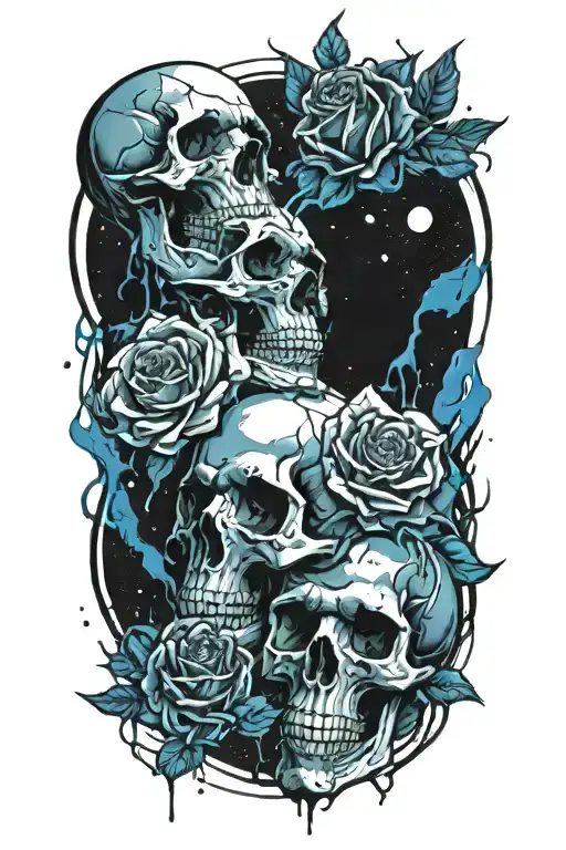 Roses And Skulls Melting Into Space