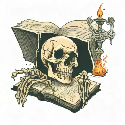 Open Bible Laying Flat With A Candle Burning Skeleton Suffering
