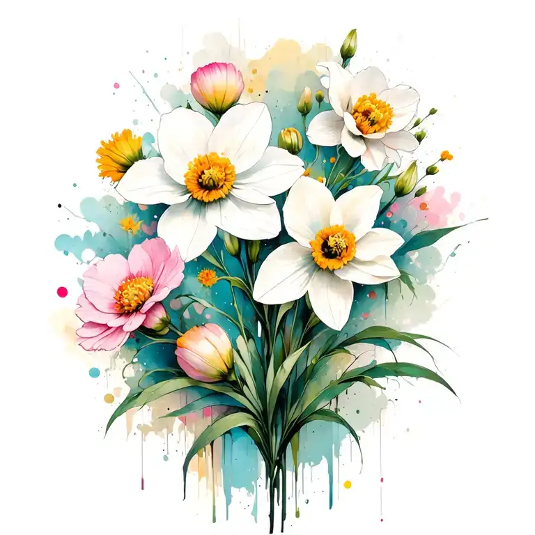 Carnation White Daffodil Pink Cosmos Create