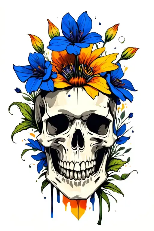Colorado Blue Columbine Flower And Skull Wearing
