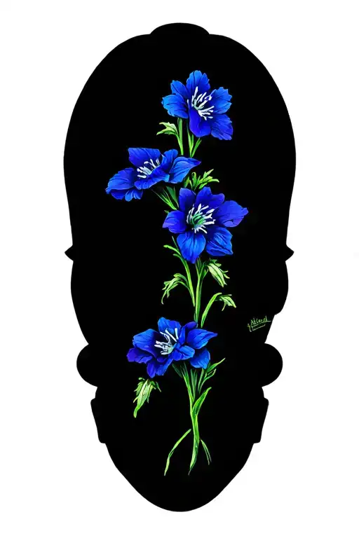 Four Colorado Blue Columbine Flowers And Skull