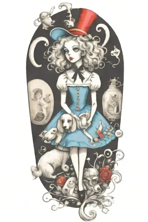 Alice In Wonderland Holding Poodle Dog