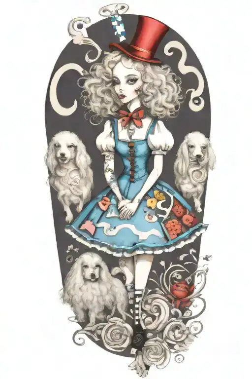 Alice In Wonderland Holding Poodle Dog Playing