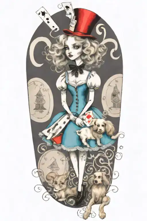 Alice In Wonderland Holding Poodle Dog Playing Card