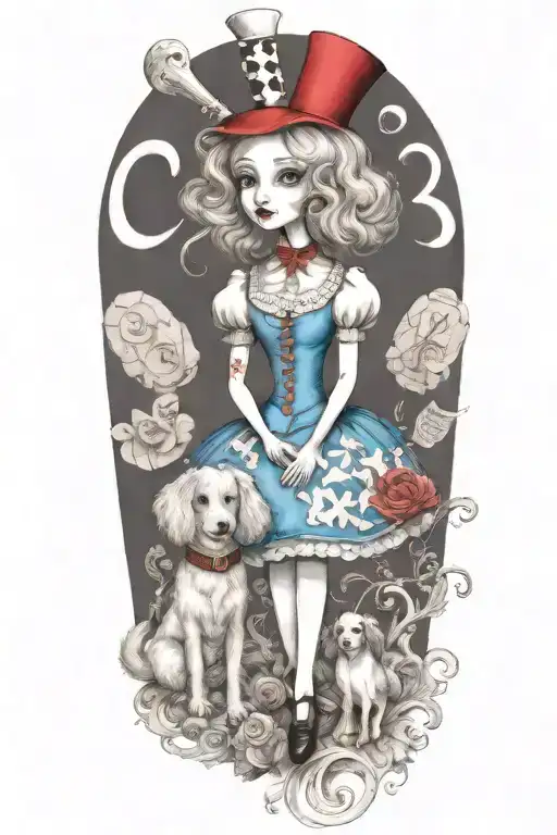Alice In Wonderland Holding A Poodle Dog
