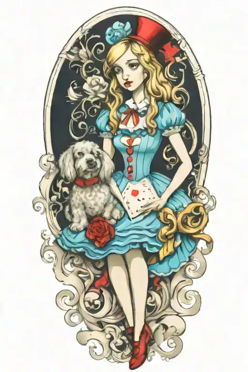 Alice In Wonderland Holding A Poodle Dog