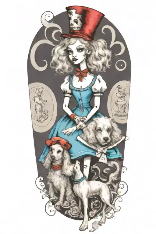 Alice In Wonderland Holding A Poodle Dog