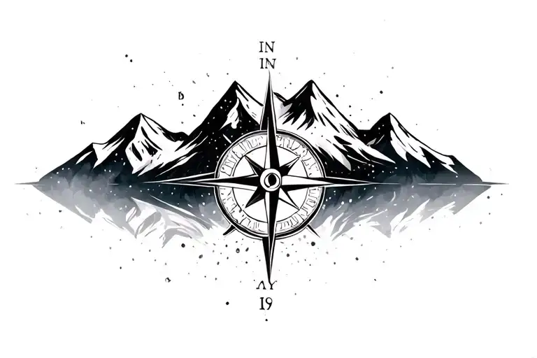 Compass Surrounded By Mountins Black And Grey
