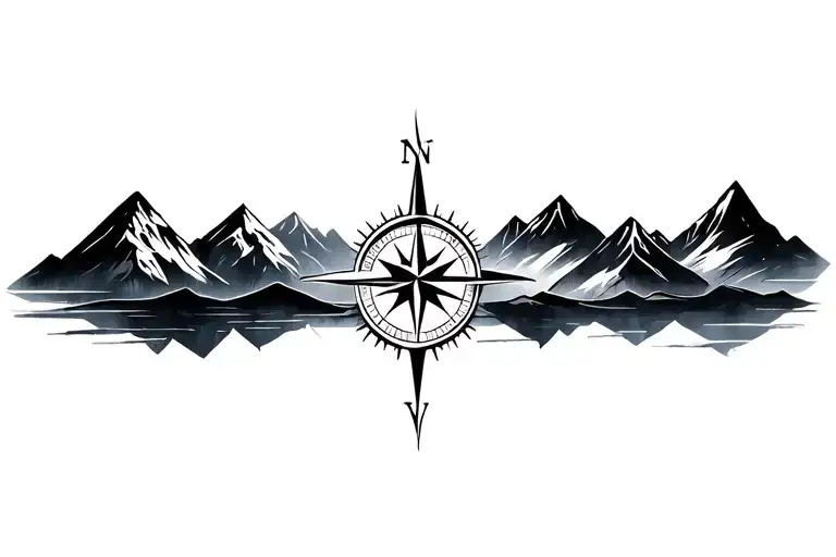 Compass Surrounded By Mountins Black And Grey