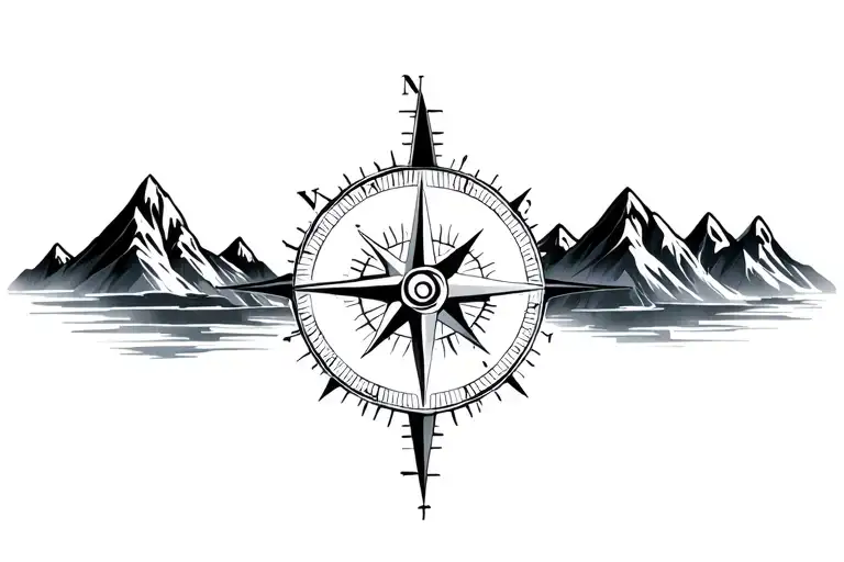 Compass Surrounded By Mountins Black And Grey