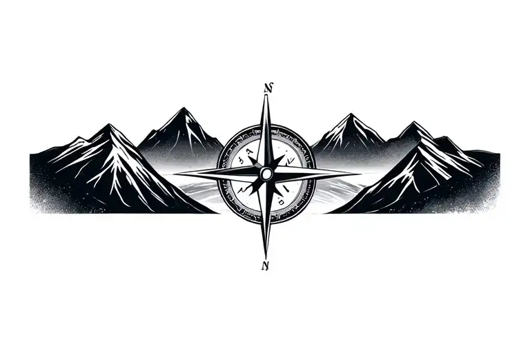 Compass Surrounded By Mountins Black And Grey