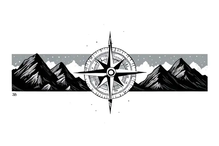 Compass Surrounded By Mountins Black And Grey