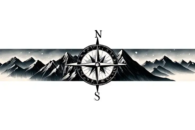 Compass Surrounded By Mountins Black And Grey