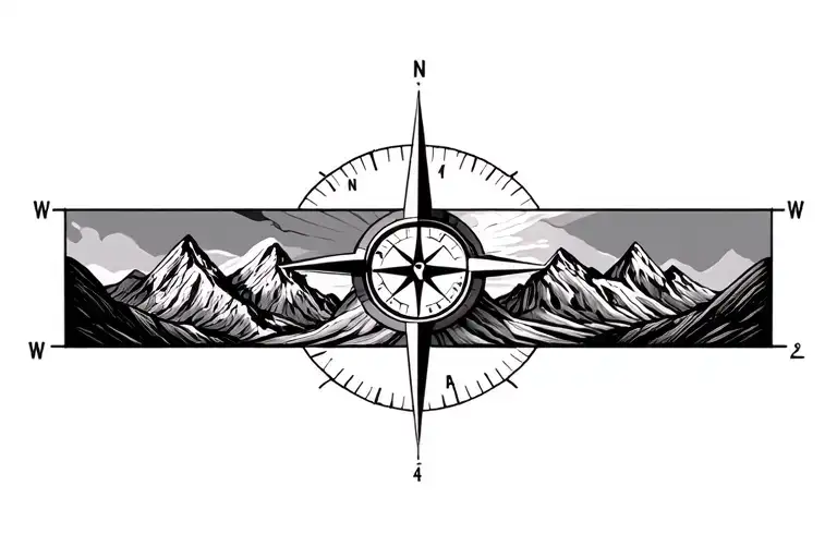 Compass Surrounded By Mountins Black And Grey